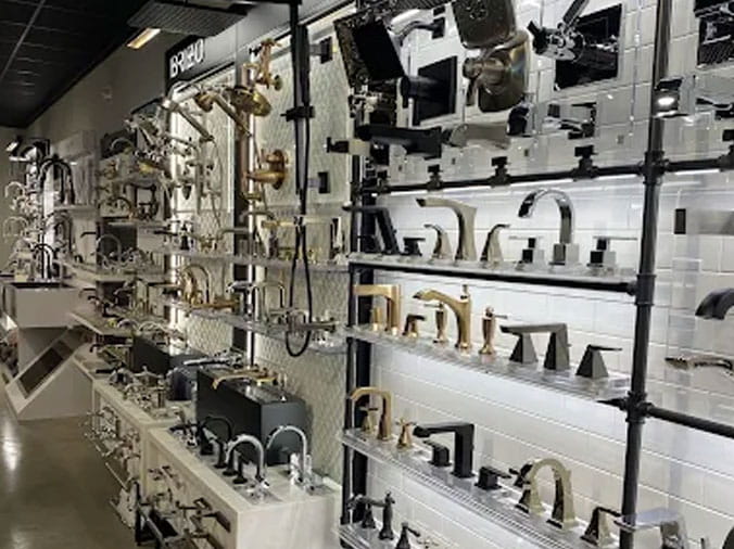 Bathroom faucets on display at The Plumbing Warehouse Monroe LA